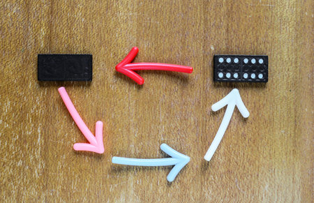 Symbolic representation of a career using arrows and dominoes