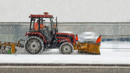 Clearing the sidewalk from snow using road equipment