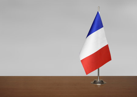 France table flag on gray blurred backgroundの写真素材