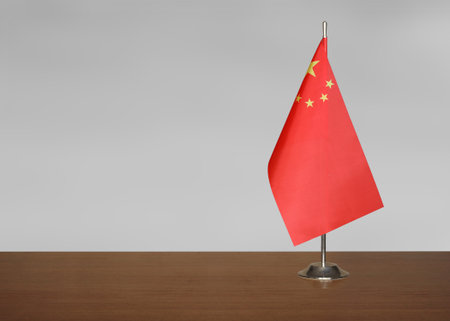 China table flag on gray blurred backgroundの写真素材