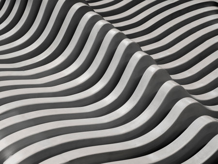 The package of wooden plates forms a curved surfaceの写真素材