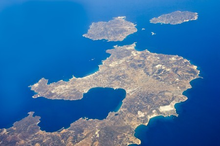 Bird view of greek cycladic islands Milos,Kimolos and Polyaegosの写真素材
