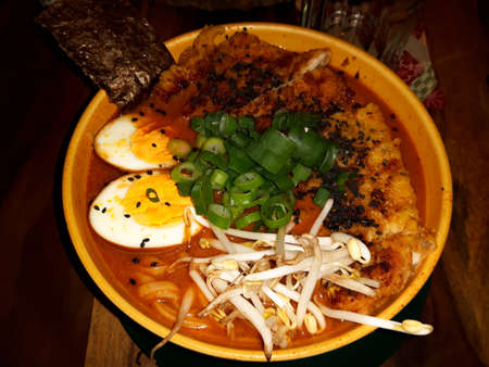 Selfmade spicy tonkatsu ramenの写真素材