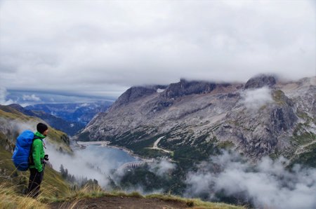 Hiking in the mountainsの写真素材