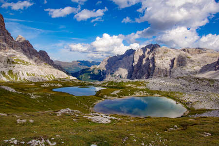 Lake near Tre Cime in the Italian Dolomites.の写真素材