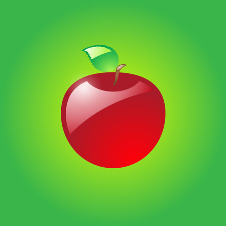 Glossy red apple on green backgroundのイラスト素材