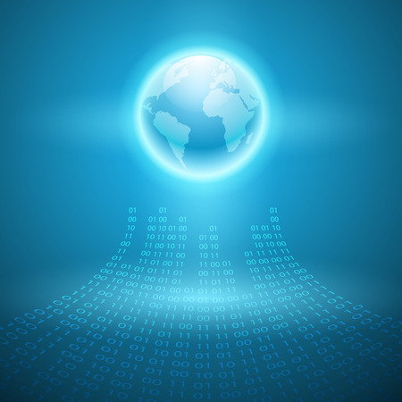 Stream of binary code to the globe.  のイラスト素材