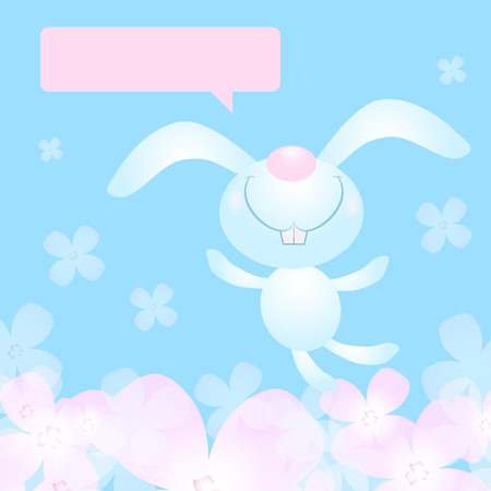 Illustration of a smiling rabbit on a white background  with bubble for textのイラスト素材