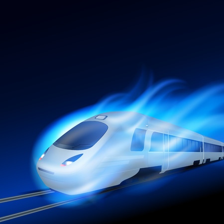 High-speed train in motion blue flame at night. のイラスト素材