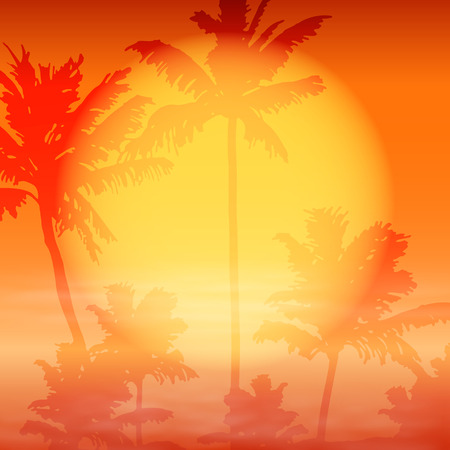 Sea sunset with palm trees. EPS10 vector.のイラスト素材