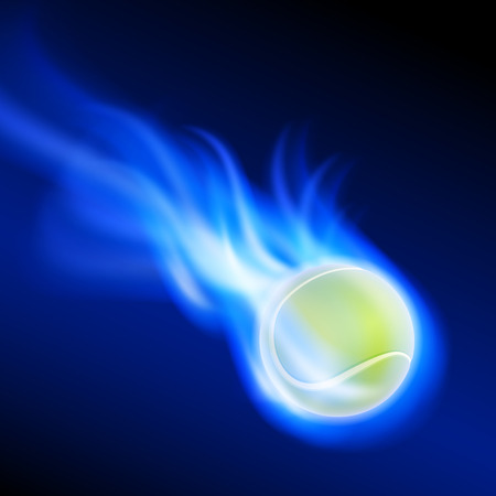 Burning tennis ball on blue fire. EPS10 vector.のイラスト素材