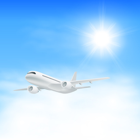 Airplane in the sky with sun. のイラスト素材