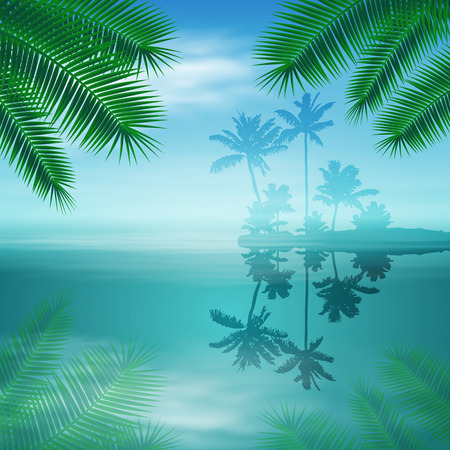 Sea with island and palm trees. のイラスト素材