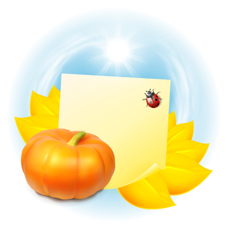 Note with autumn leaves and pumpkin. Label with place for text. vectorのイラスト素材