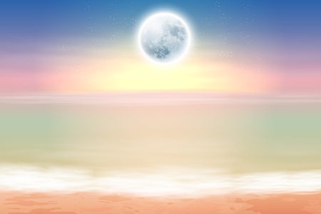Beach with full moon at night. EPS10 vector.のイラスト素材