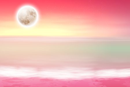 Purple beach with full moon at night. EPS10 vector.のイラスト素材
