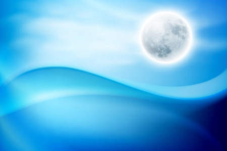 Water wave at night with full moon. EPS10 vector.のイラスト素材