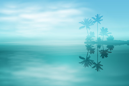 Sea with island and palm trees. EPS10 vector.のイラスト素材