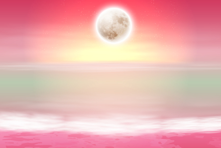Purple beach with full moon at night. EPS10 vector.のイラスト素材