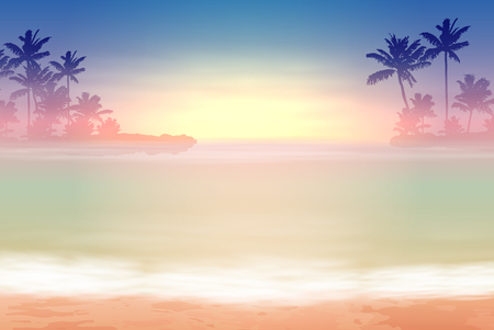 Sea sunset with palm trees. EPS10 vector.のイラスト素材