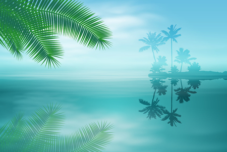 Sea with island and palm trees. EPS10 vector.のイラスト素材