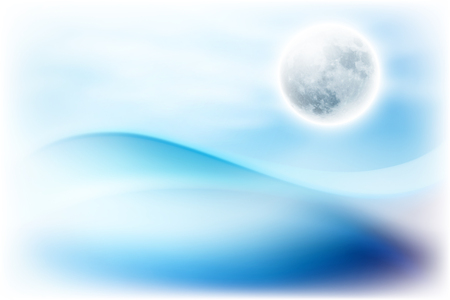 Water wave at night with full moon. vector.のイラスト素材
