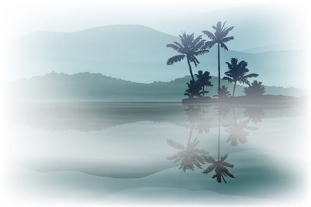 Background with sea and palm trees at night. vector.のイラスト素材