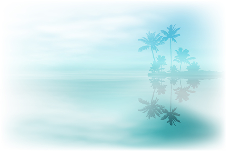Sea with island and palm trees. vector.のイラスト素材