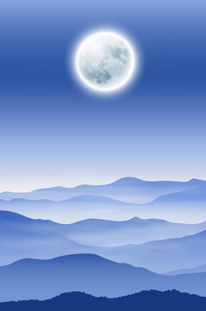 Background with fullmoon and mountains in the fog. vector.のイラスト素材