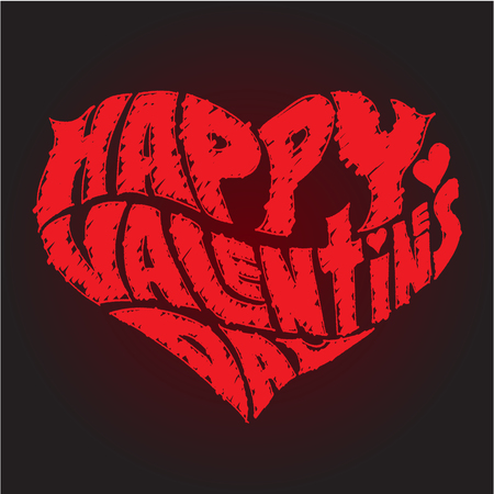 Valentines Day Heart Made of Text Happy Valentines day on black backgroundのイラスト素材