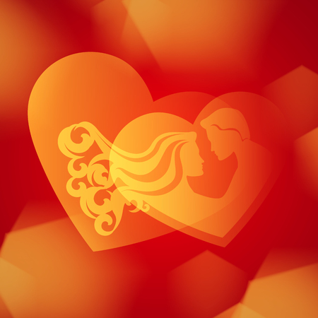 Couple silhouette with heart. Valentine's day or Wedding background. EPS10 vector.のイラスト素材