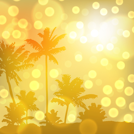 Sea sunset with island and palm trees. EPS10 vector.のイラスト素材