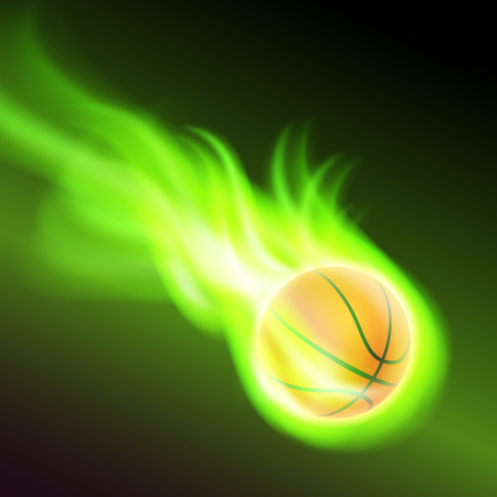 Burning basketball on green fire. EPS10 vector.のイラスト素材