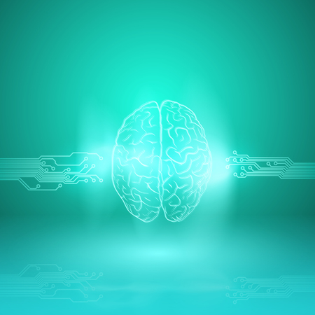 Digital brain on cyan background.のイラスト素材
