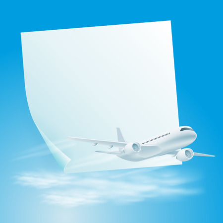 Illustration of airplane in the sky with sticker for your text. Travel concept for your business design.のイラスト素材