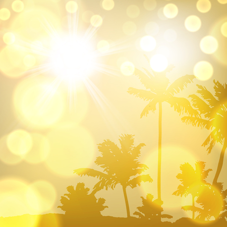 Sea sunset with island and palm trees.のイラスト素材