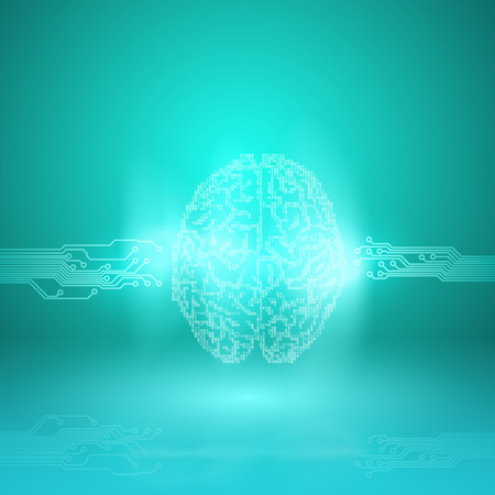 Digital brain on cyan background.のイラスト素材