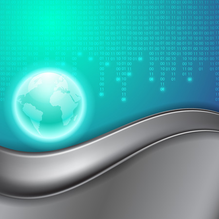 Stream of binary code with the globe. blue background.のイラスト素材