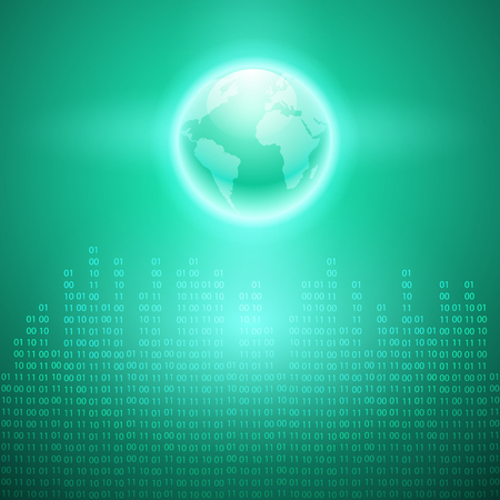 Stream of binary code to the globe. EPS10 vector cyan background.のイラスト素材