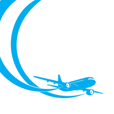 Blue airplane's silhouette on white background with place for text. EPS10 vector.のイラスト素材