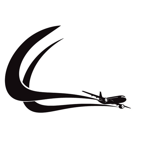 Airplane's silhouette on white background with place for text. EPS10 vector.のイラスト素材