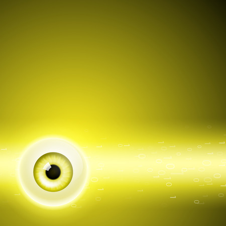 Yellow background with eye and binary code.の写真素材