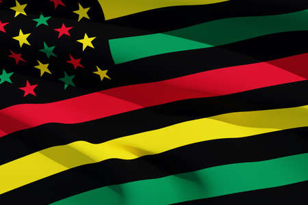 Waving Alternative Juneteenth Flag background. Since 1865. Design of Banner. Black history month. 3d rendering.の写真素材