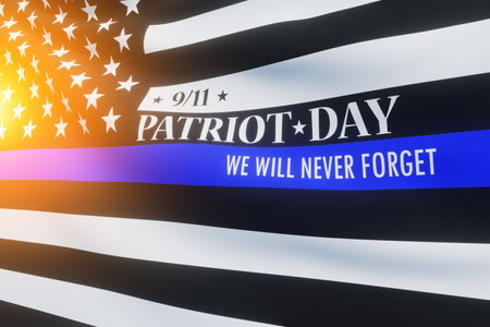 American flag with police support symbol Thin blue line. Patriot day.の写真素材