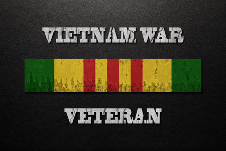 Vietnam Campaign Ribbon with Vietnam War Veteran inscription. Vietnam Veterans Day. General commemoration in the Armed Forces. The service ribbon. Grunge style.の写真素材
