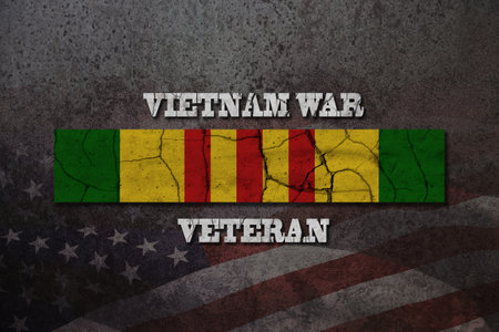 Vietnam Campaign Ribbon with Vietnam War Veteran inscription. Vietnam Veterans Day. General commemoration in the Armed Forces. The service ribbon. Grunge style.の写真素材