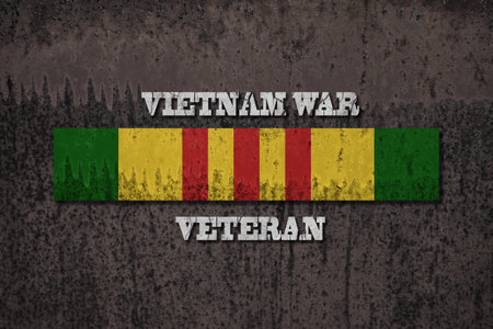 Vietnam Campaign Ribbon with Vietnam War Veteran inscription. Vietnam Veterans Day. General commemoration in the Armed Forces. The service ribbon. Grunge style.の写真素材