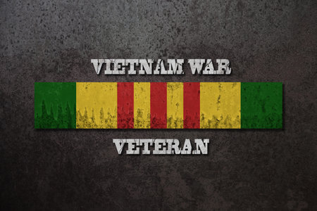 Vietnam Campaign Ribbon with Vietnam War Veteran inscription. Vietnam Veterans Day. General commemoration in the Armed Forces. The service ribbon. Grunge style.の写真素材
