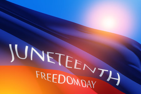 Juneteenth color with text Juneteenth Freedom Day with warm glow. Since 1865. Banner. 3d rendering.の写真素材