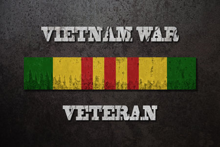 Vietnam Campaign Ribbon with Vietnam War Veteran inscription. Vietnam Veterans Day. General commemoration in the Armed Forces. The service ribbon. Grunge style.の写真素材
